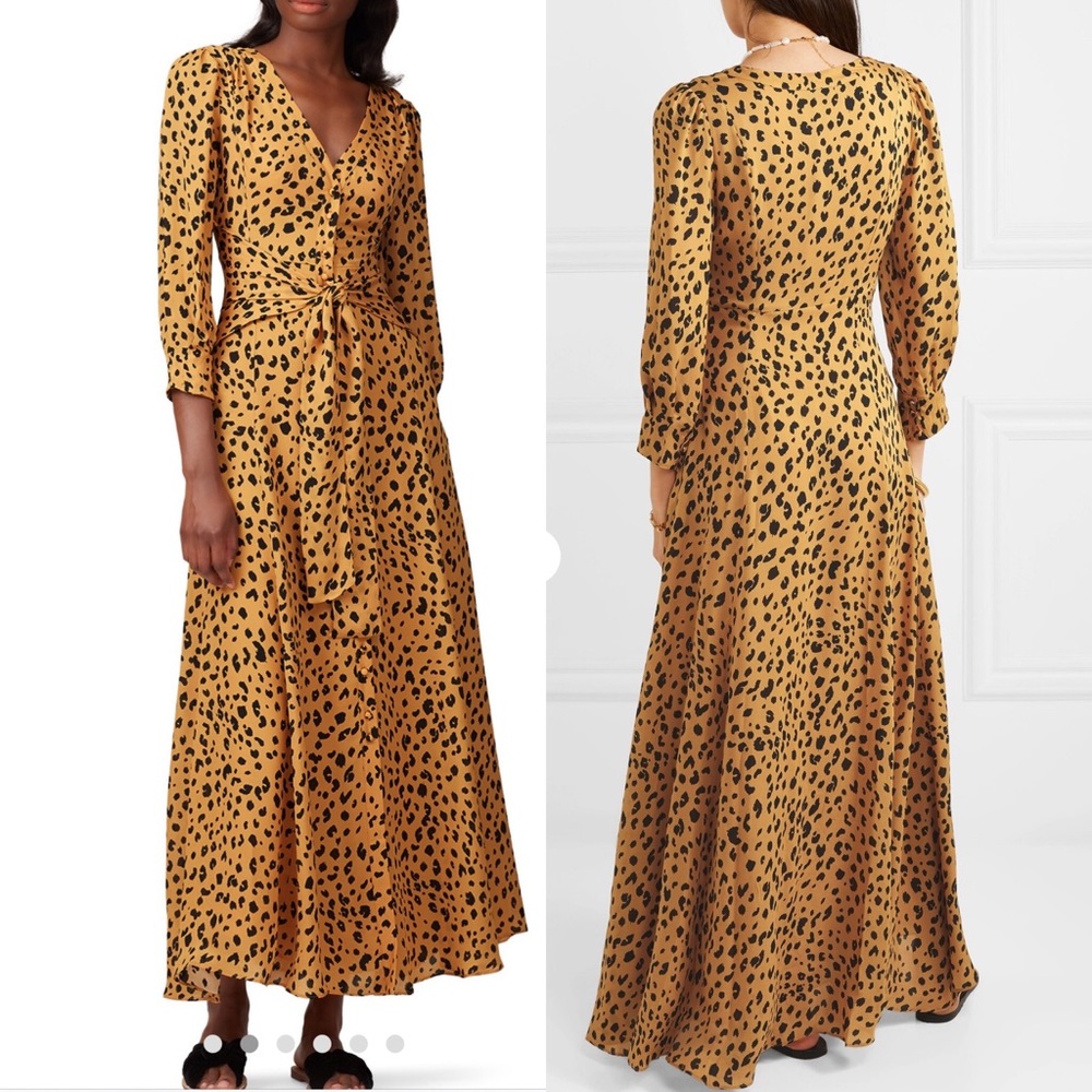 NICHOLAS Tie-front leopard-print maxi shirt dress